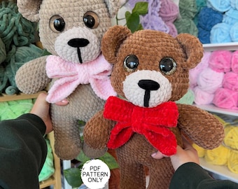Teddy Bear Crochet Pattern Accessories Bundle Amigurumi Valentine&#39;s Day Bear Cute Beginner Friendly Stuffed Animal Heart Bow Ribbon Bears