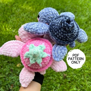 BUNDLE Crochet Mini Strawberry and Blueberry Turtle Patterns PDF Download Beginner Friendly Amigurumi Stuff Animal Baby Sea Turtle Plushie