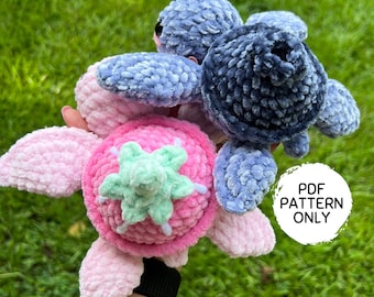 BUNDLE Crochet Mini Strawberry and Blueberry Turtle Patterns PDF Download Beginner Friendly Amigurumi Stuff Animal Baby Sea Turtle Plushie