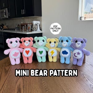 ミニベアかぎ針編みパターンあみぐるみテディベアハッピーベアかわいい初心者向けぬいぐるみハートフィーリングレインボーベア