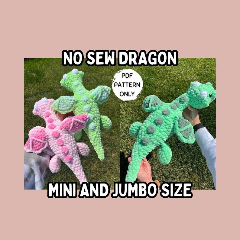 Crochet Dragon Pattern NO SEW, Download Amigurumi PDF Stuffed Animal Dragon Plushie image 2