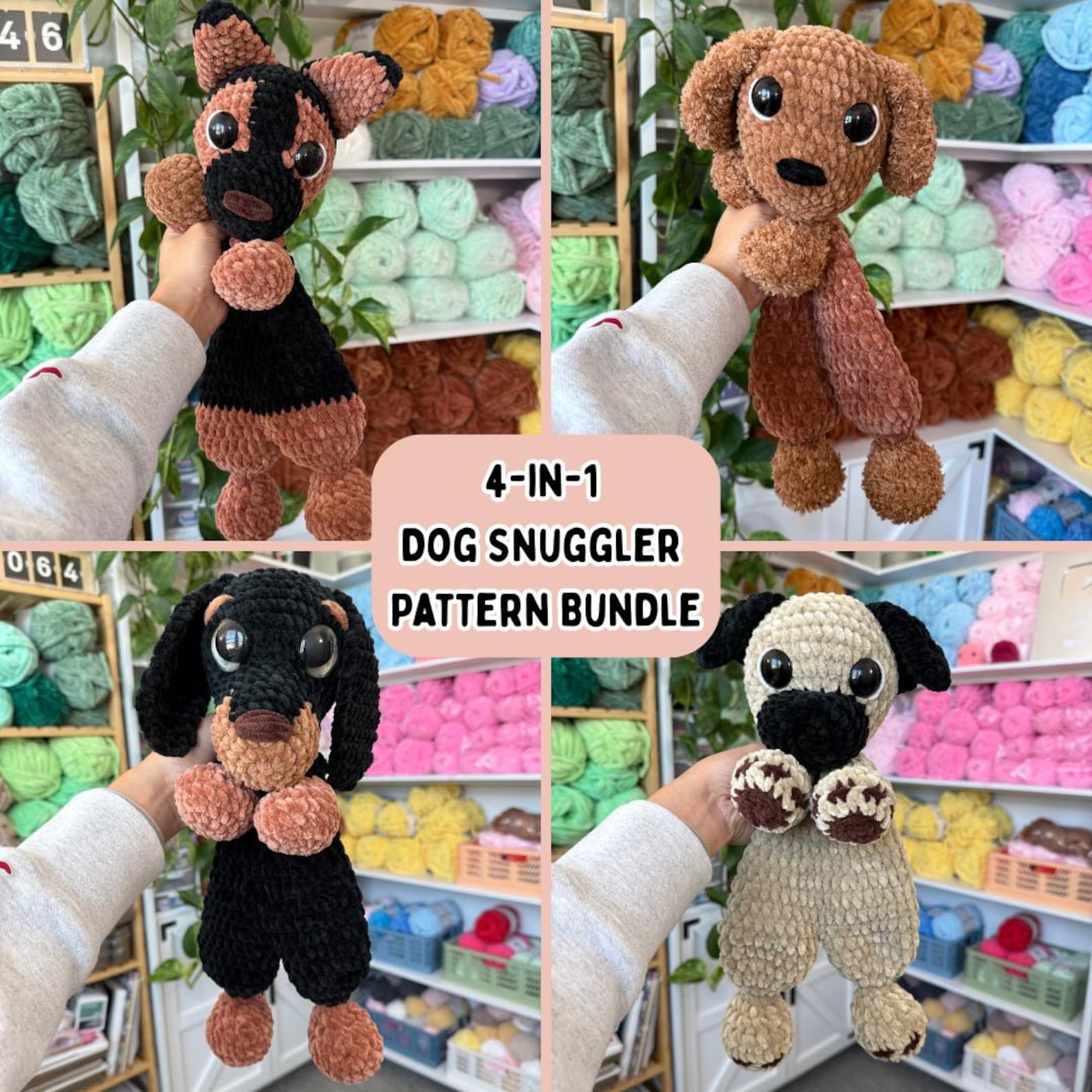 Crochet Dog Snuggler Pattern 4-in-1 Bundle Dachshund Pug German ...