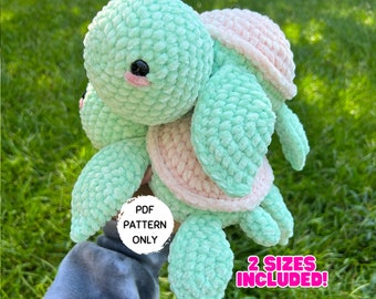 Modèle tortue au crochet, 2 tailles (régulier et géant) Téléchargement PDF Modèles amigurumi d'animaux en peluche adaptés aux débutants