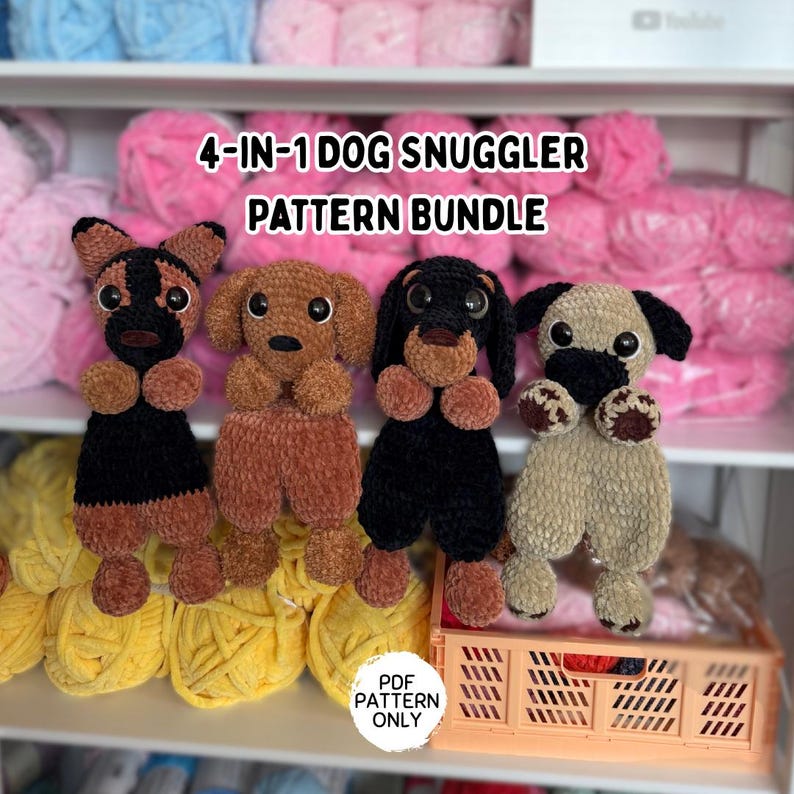 Crochet Dog Snuggler Pattern 4-in-1 Bundle Dachshund Pug German ...
