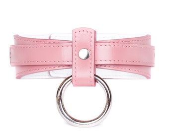 Handmade Pink leather custom choker collar with O-ring(792 color variations, nickel-free plated hardware, one price for all sizes)