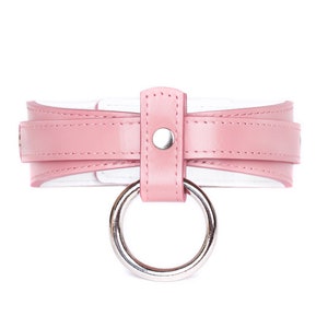 Handmade Pink leather custom choker collar with O-ring(792 color variations, nickel-free plated hardware, one price for all sizes)