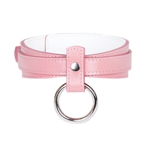 Handmade Pink-White leather custom choker collar with O-ring(792 color variations, nickel-free plated hardware, one price for all sizes)