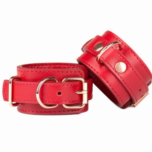 Premium leather Red leather hand cuffs and ankle cuffs set for sub 792 color variations(Ankle Cuffs, Hand cuffs, short fixation(pair)
