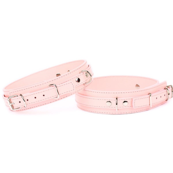 Custom Handmade Light Pink Leather thigh cuffs (792 color variations nickel-free hardware One Price for all sizes)