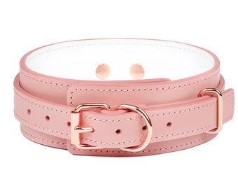 Handmade Pink-White Leather Custom Collar choker(792 color variations one price for all sizes nickel-free hardware) anniversary gift.