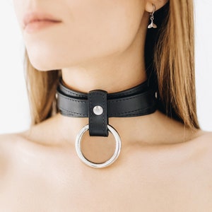 Handmade Black leather custom choker collar with O-ring (792 color variations, nickel-free plated hardware, one price for all sizes)