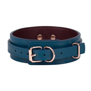 Handmade Blue-Bordo Leather Custom Collar choker (792 color variations one price for all sizes, nickel-free hardware) anniversary gift.