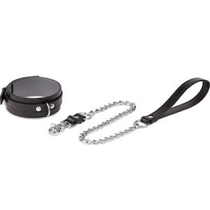 Premium Handmade Leather Collar and Chain Leash Set – 12 Leather Colors – Nickel-Free Plated Hardware –  Adult Lifestyle Accessory
