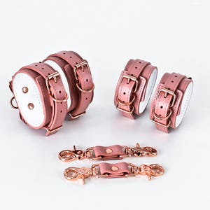 Premium Handmade Leather Hand & Ankle Cuffs Set with Bow and 2 Short Fixings – Custom Color Options – Fashion, Cosplay and Costume Accessory