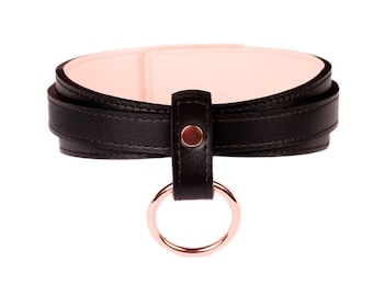 Handmade leather custom choker collar with O-ring ( 792 color variations nickel-free plated hardware one price for all sizes)