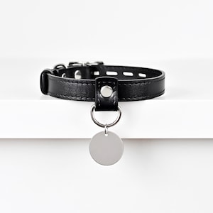 Custom Leather Choker Collar with Medallion & Locking Buckle – Engraving Option –  Kawaii, Goth, Punk, Cosplay, Streetwear or Fashion Style