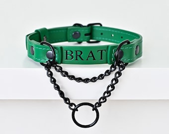 Custom Leather Martingale Collar Choker with Foil Stamping Embossing – One Leather Color Inside & Out – Discreet Day Collar for Adults