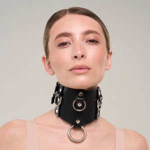 Premium Leather Custom Locking Posture Collar with 4 O-Rings ( 792 color variations, one price for all sizes, lockable buckles )