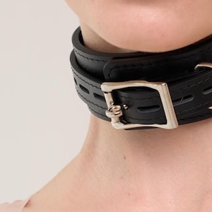 Handmade Black-Pink leather custom locking choker collar (792 color variations lockable buckle one price for all sizes) anniversary gift.