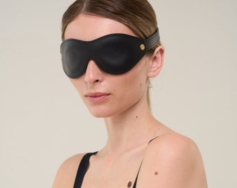 Benda in pelle nera per adulti, maschera per dormire (72 varianti di colore, realizzata su misura)