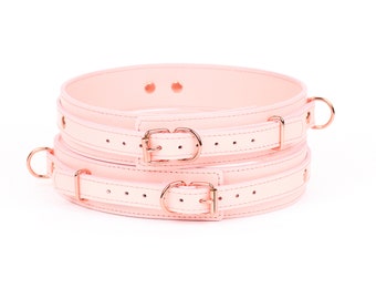 Custom Handmade Light Pink Leather thigh cuffs (792 color variations, nickel-free hardware, One Price for all sizes)