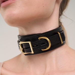 Handmade locking Black leather slave collar choker - Custom Sized, 792 color variations, lockable buckles.