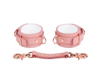 Puños de cuero rosa y blanco personalizados para hombres y mujeres (792 variaciones de color, herrajes sin níquel hechos a medida), regalo de aniversario