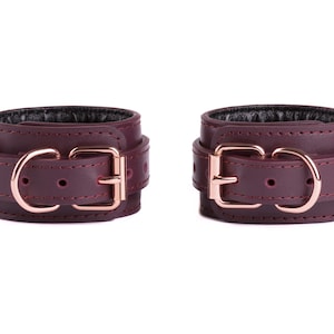 Handmade Bordo-Black leather wrist cuffs for men and women (792 color variations nickelfree hardware made to size)
