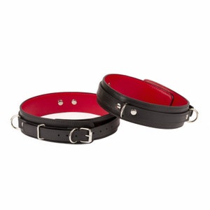 Custom Handmade Black Leather thigh cuffs (792 color variations, nickel-free hardware, One Price for all sizes)