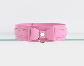Barbie leather choker, collar with bow, adjustable fit, everyday wear, handmade, cute Barbiecore accessory, custom jewelry, gift for her