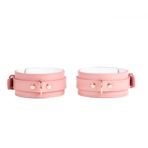 Handmade Pink-White leather wrist cuffs for men and women (792 color variation  nickel-free hardware made to size)