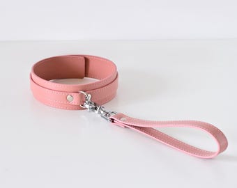 Leather Collar with Short Leash, Custom Submissive Choker Set, Pet Play Gear, Heavy Duty Day Collar, Cute Cosplay & Kink Accessories