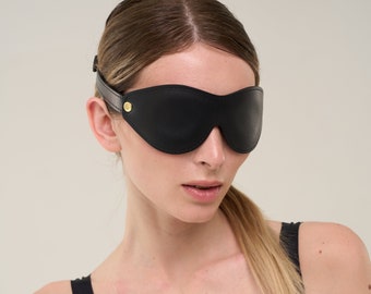 Benda in pelle nera per adulti, maschera per dormire (72 varianti di colore, realizzata su misura)
