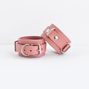 Handmade Pink Leather Wrist Cuffs For Men And Women, Nickel-Free Hardware, 1350 Variations, Custom Size Bracelet, Personalized Accessory