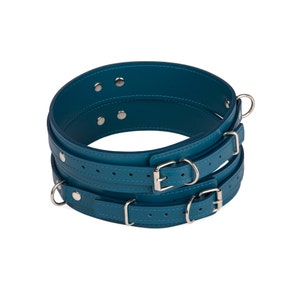 Handmade Blue leather custom Thigh cuffs (792 color variations nickel-free plated hardware one price for all sizes) anniversary gift.
