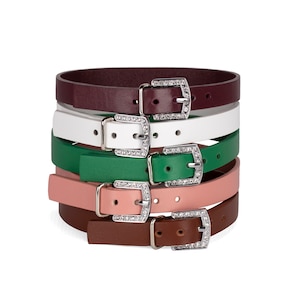 Handmade leather custom discreet public day collar name choker with rhinestones letters  (10 color variations, ONE PRICE for all SIZES)