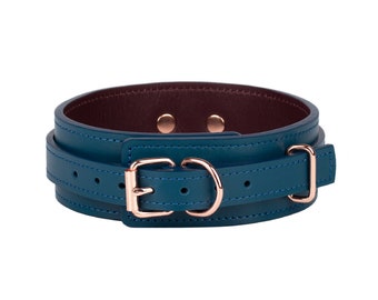 Handmade Blue-Bordo Leather Custom Collar choker (792 color variations one price for all sizes, nickel-free hardware) anniversary gift.