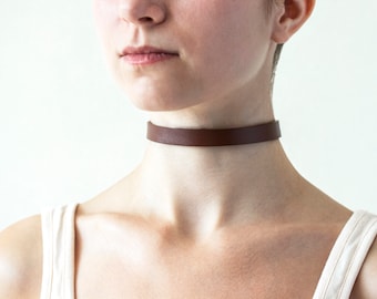 Handmade Brown custom leather choker for women sub day collar (121 color variations, ONE PRICE for all SIZES)