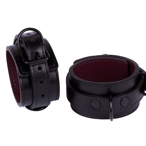 Handmade Black-Bordo  leather wrist cuffs for men and women (792 color variations nickelfree hardware made to size)