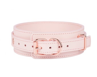 Handmade Light-Pink Leather collar and leash set ( 792 color variations, nickel-free plated hardware, one price for all sizes )