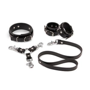 Handmade Premium Leather Collar, Leash & Handcuffs Set – Custom Fit – 12 Leather Color Options – Nickel-Free Hardware – One Price All Sizes