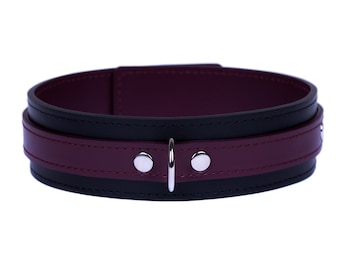 Handmade Leather Choker Collar: Custom Bordo-Black, Nickel-Free