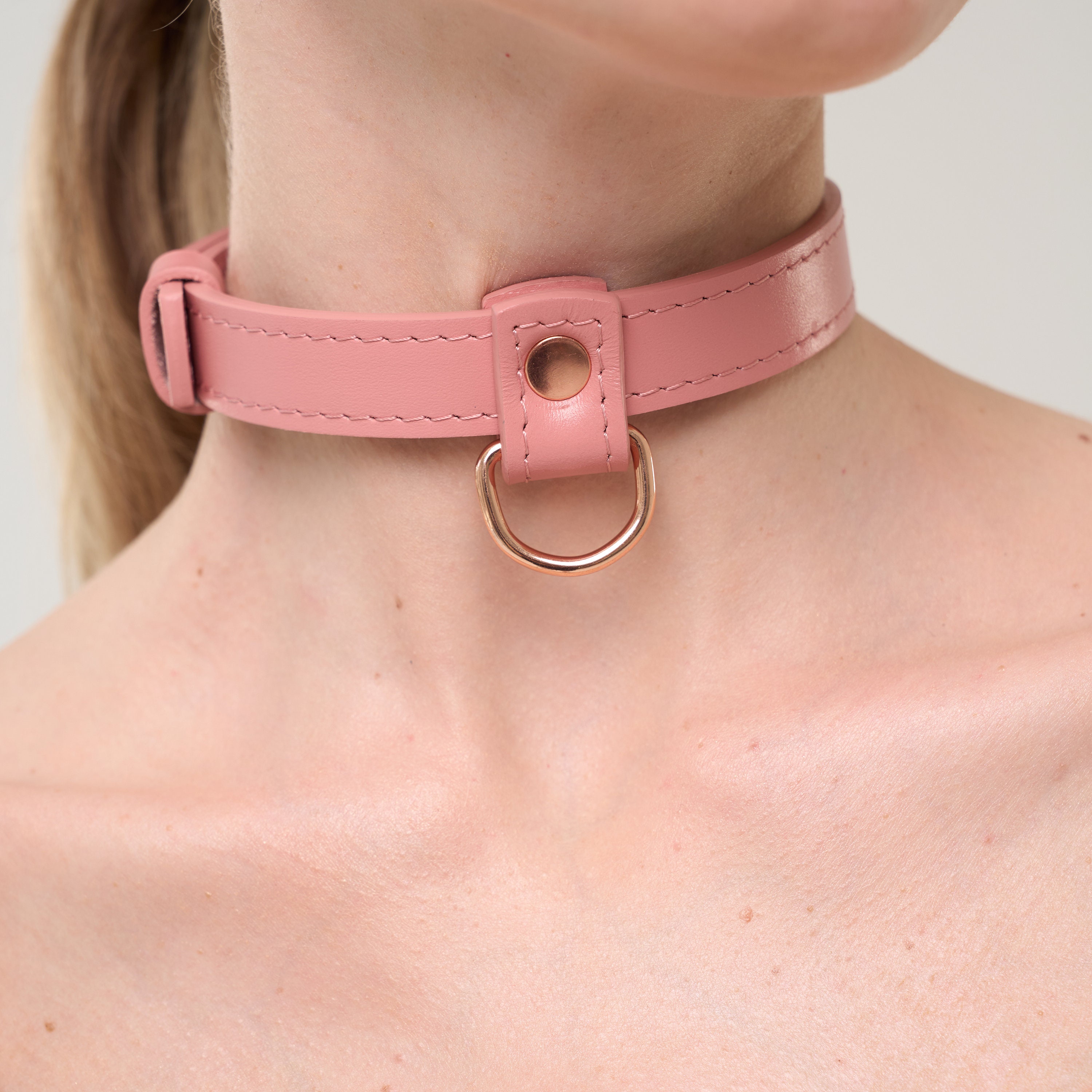 Handmade Black Leather Choker With D-ring (792 Color Variations