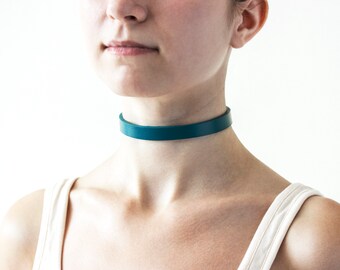 Handmade Blue custom discreet public leather choker day collar(132 color variations, ONE PRICE for all SIZES)