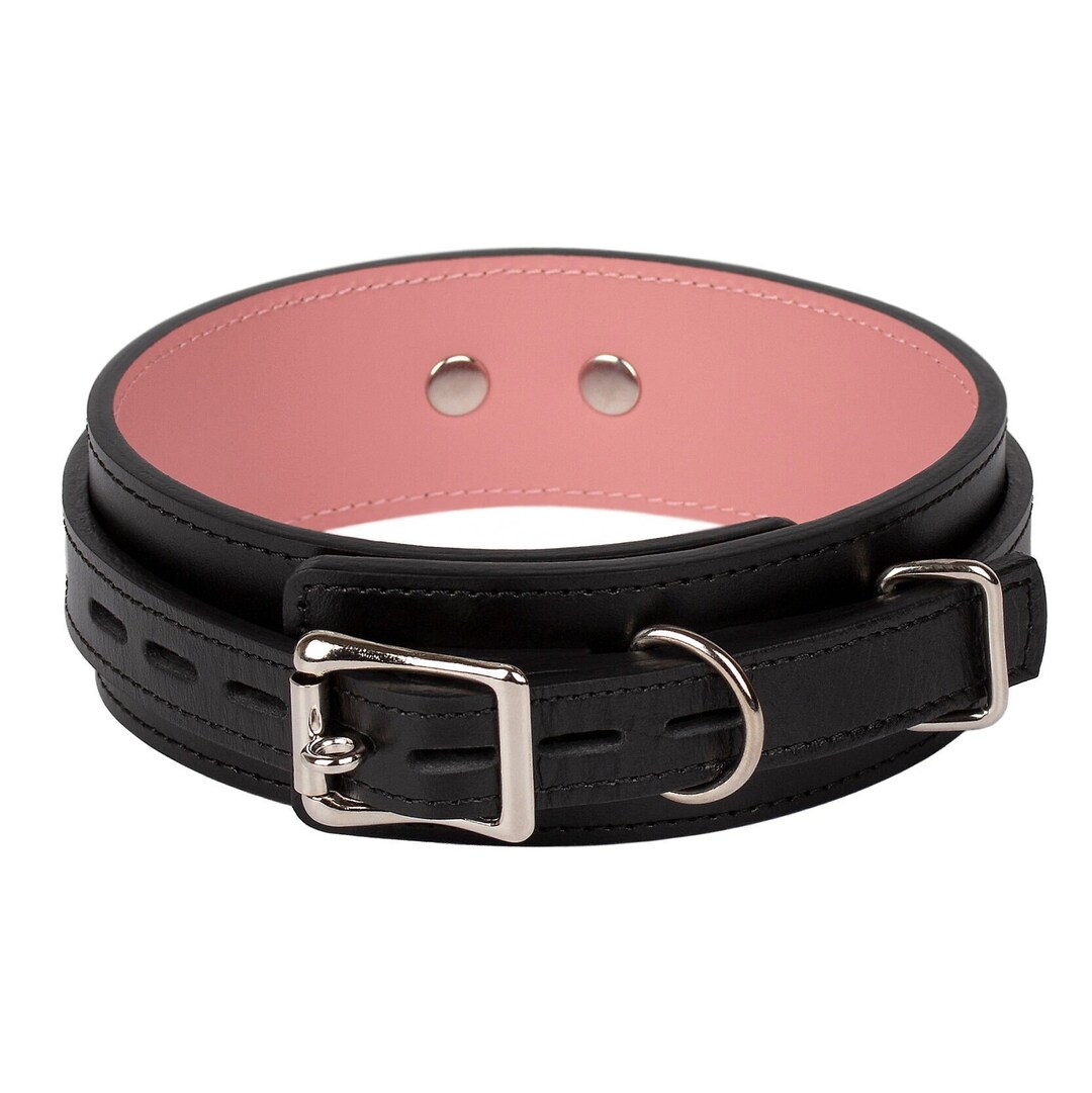Handmade Black pink Leather Custom Locking Choker Collar 792 Color 
