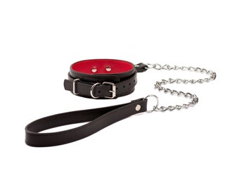Handmade leather collar and chain leash set(528 color variations, nickel-free plated hardware, one price for all sizes)