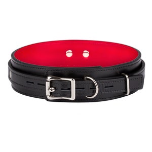 Handmade Black-Red leather custom locking choker day collar (792 color variations lockable buckle one price for all sizes) anniversary gift