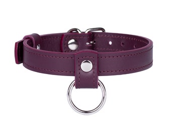 Handmade Bordo leather custom discreet public day collar with O ring (792 color variations, nickelfree hardware, ONE PRICE for all SIZES)
