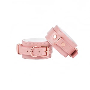 Handmade Pink-White leather wrist cuffs for men and women (792 color variation  nickel-free hardware made to size)