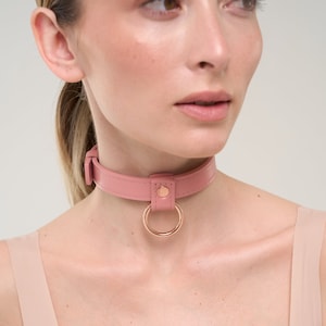 Handgemaakte roze leren choker dagkraag met O-ring (792 kleurvariaties nikkelvrije hardware EEN PRIJS voor alle MATEN)